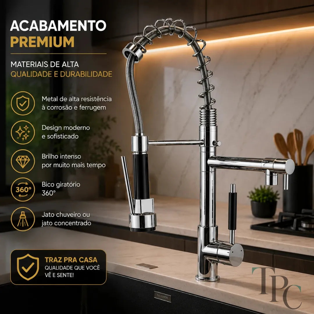 Torneira Gourmet Flex 360° Premium / Alcance todos os cantos da pia. Menos respingos. Mais praticidade.