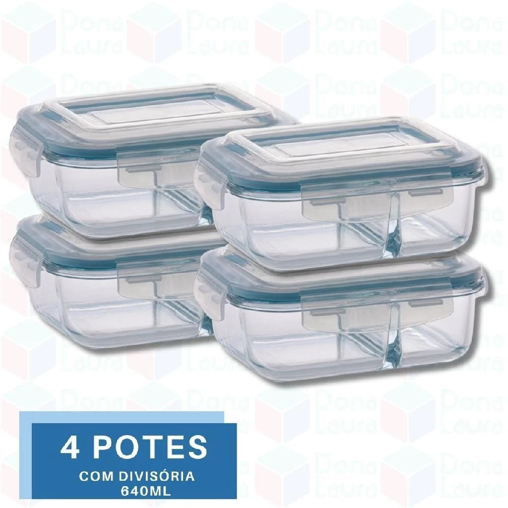 Potes ''Vidro Hermético'' com Divisória p/ Airfryer