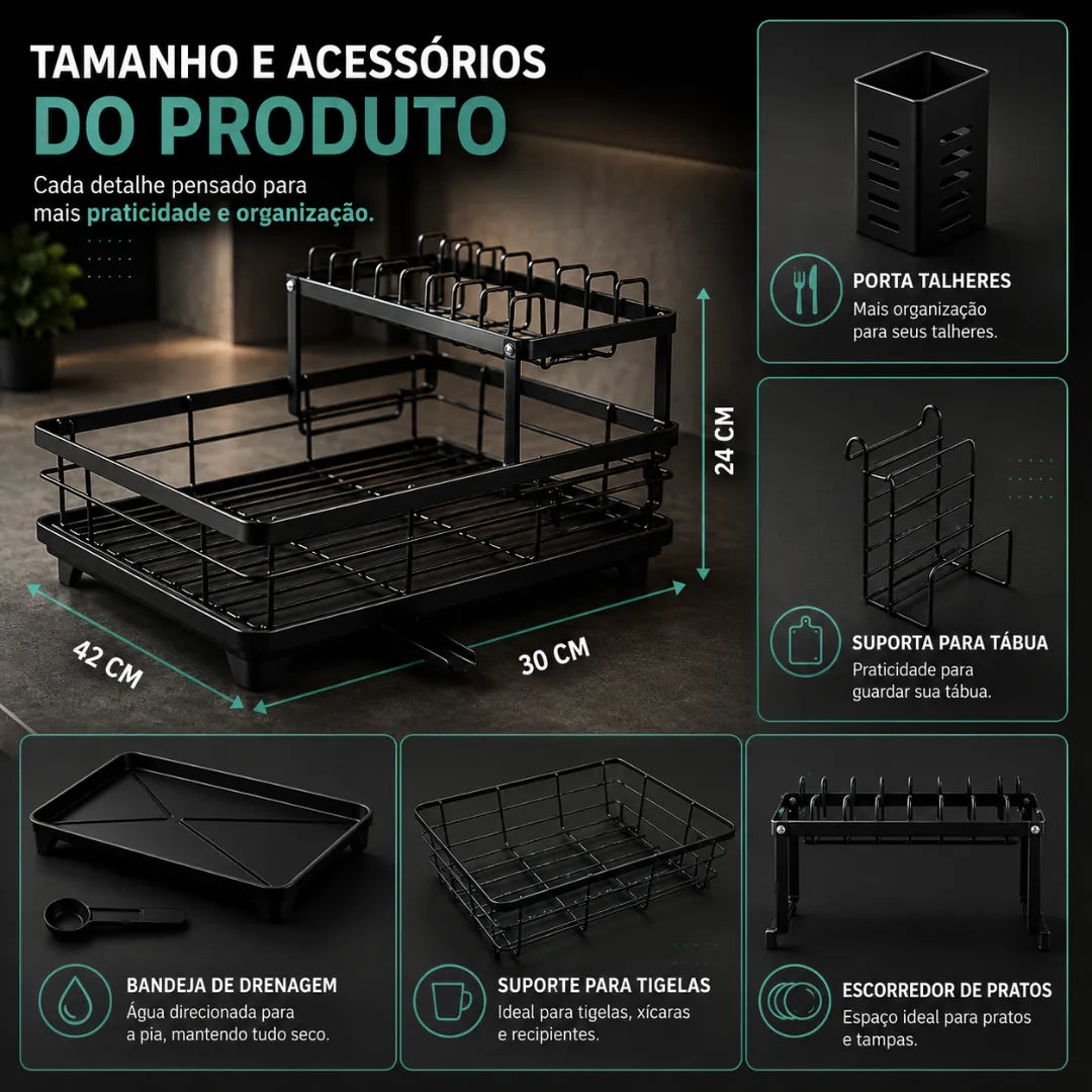 OrganizaMax™ – Escorredor 2 Andares para uma Pia Livre e Organizada