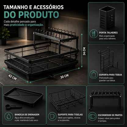 OrganizaMax™ – Escorredor 2 Andares para uma Pia Livre e Organizada
