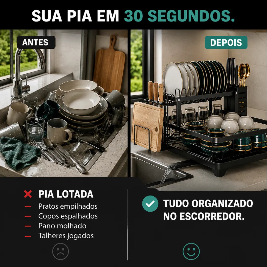 OrganizaMax™ – Escorredor 2 Andares para uma Pia Livre e Organizada