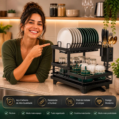 OrganizaMax™ – Escorredor 2 Andares para uma Pia Livre e Organizada