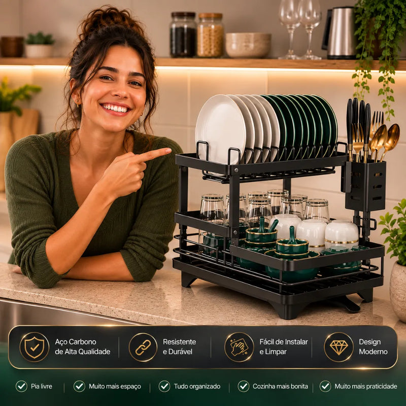 OrganizaMax™ – Escorredor 2 Andares para uma Pia Livre e Organizada