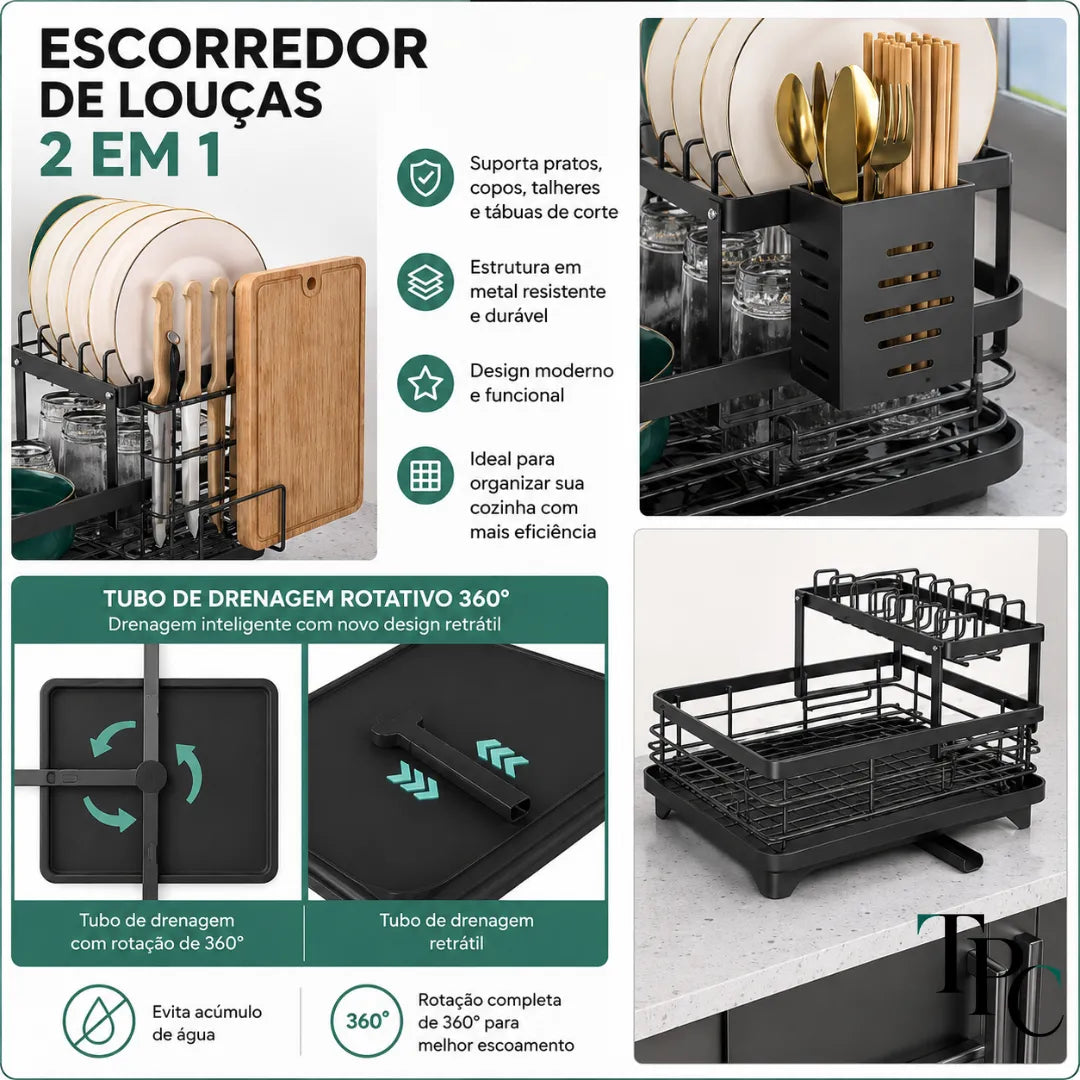 OrganizaMax™ – Escorredor 2 Andares para uma Pia Livre e Organizada