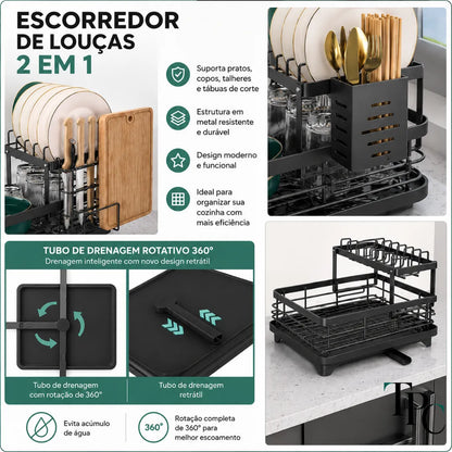 OrganizaMax™ – Escorredor 2 Andares para uma Pia Livre e Organizada