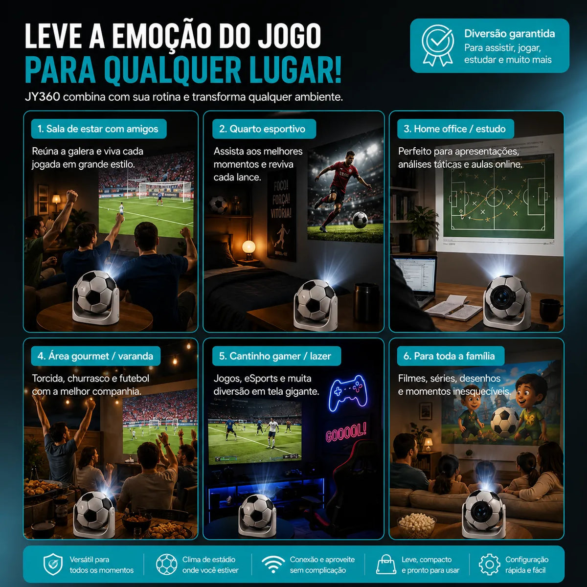 Projetor Portátil Arena Soccer 4k JY360