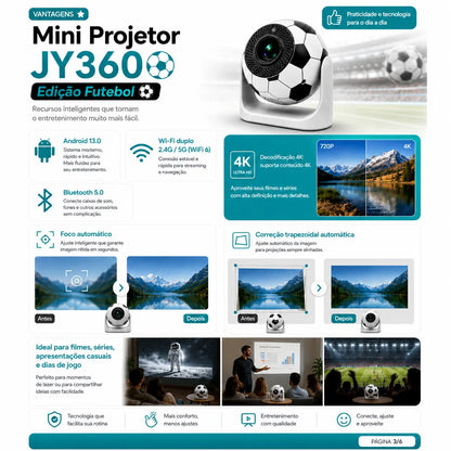 Projetor Portátil Arena Soccer 4k JY360
