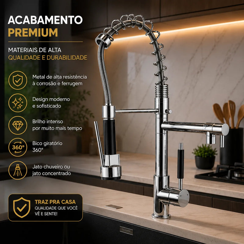 Torneira Cozinha Gourmet para Bancada com Spray Flexível E Giro De 360° – Mista Quente/Frio