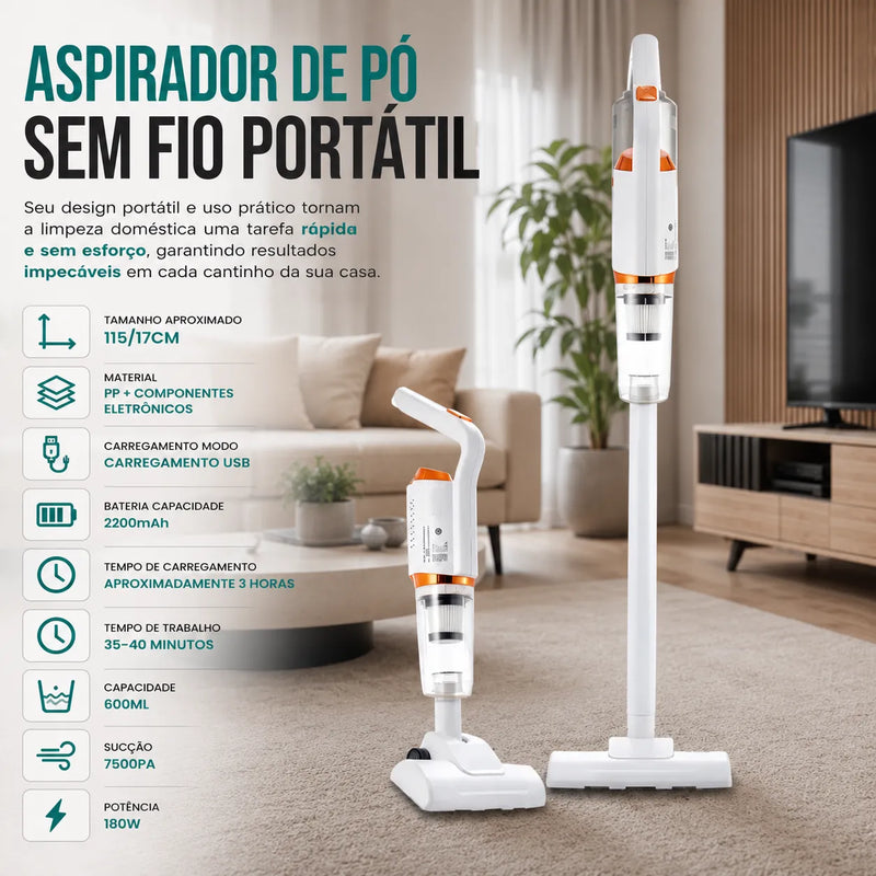 Aspirador de Pó Sem Fio Portátil USB com Alta Potência de Sucção