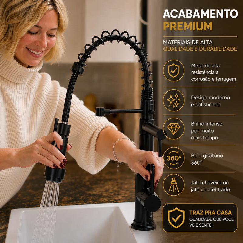 Torneira Gourmet Flex 360° Premium / Alcance todos os cantos da pia. Menos respingos. Mais praticidade.