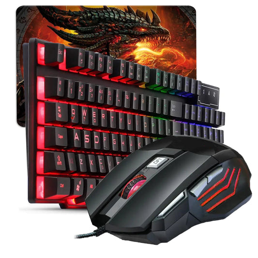 Kit Gamer Teclado Semi-mecânico + Mouse Gamer RGB  Dpi + Mouse Pad