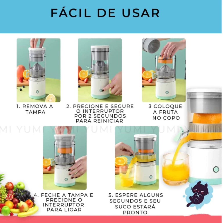 Espremedor Elétrico Laranja e Limão USB Recarregável Inox