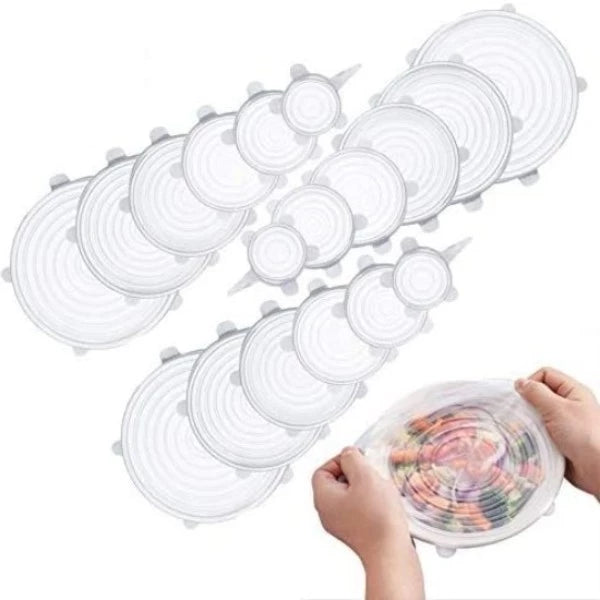 Kit 6 Tampas de Silicone Universal Reutilizável Elástica