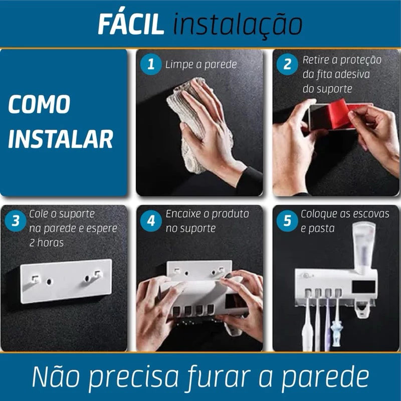 Porta Escova de Dentes esterilizador UV Dispense Automático