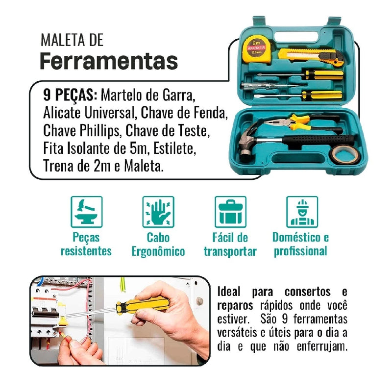 Kit Maleta Estojo Ferramentas 9 Peças