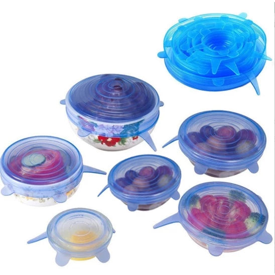 Kit 6 Tampas de Silicone Universal Reutilizável Elástica