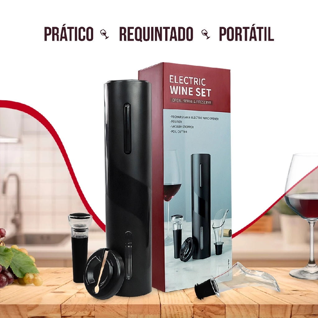 Kit Abridor de Vinho Garrafa Saca Rolha Elétrico Automático