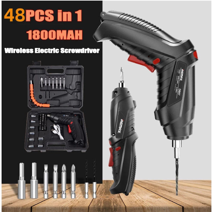 Kit de Parafusadeira e Furadeira de 48 Peças / Carregador USB