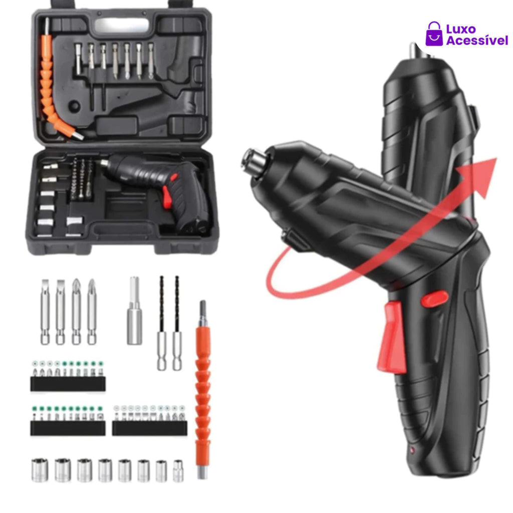 Kit de Parafusadeira e Furadeira de 48 Peças / Carregador USB