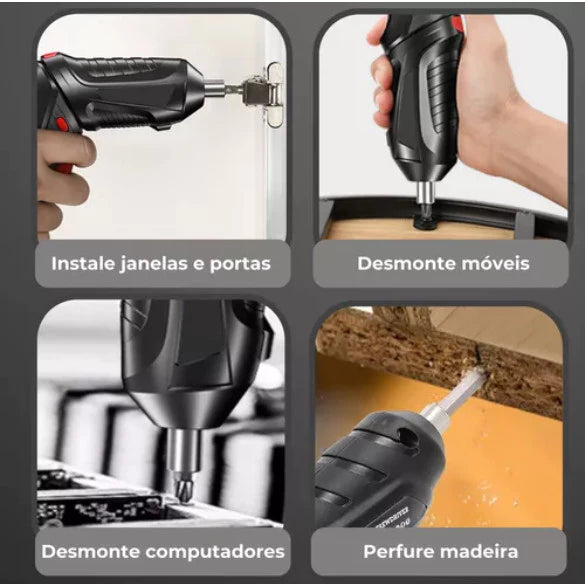 Kit de Parafusadeira e Furadeira de 48 Peças / Carregador USB